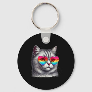 Schattige Valentijnsdag Grijze Kat Hart Zonnebril  Sleutelhanger