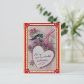 Schattige  Valentijnsdag Hart Bloemenvogel Briefkaart (Staand voorkant)