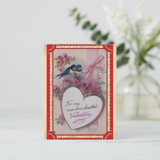 Schattige  Valentijnsdag Hart Bloemenvogel Briefkaart (Staand voorkant)