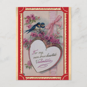 Schattige Valentijnsdag Hart Bloemenvogel Briefkaart