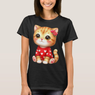 Schattige Valentijnsdag Kat Kitten Met Hart T-shirt