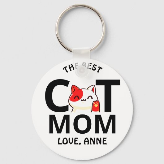 schattige Valentijnsdag kattemoeder personaliseert Sleutelhanger (Voorkant)