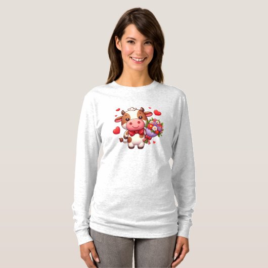 Schattige Valentijnsdag koe T-shirt (Voorkant volledig)