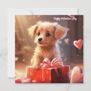 Schattige Valentijnsdag puppy platte vakantiekaart Feestdagenkaart