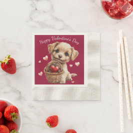 Schattige Valentijnsdag Puppy Rode Harten Servet