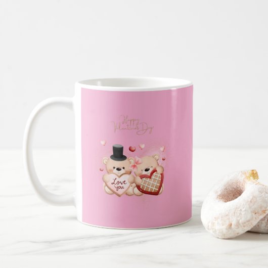 Schattige Valentijnsdag Romantisch Hart - Valentin Koffiemok (Met donut)