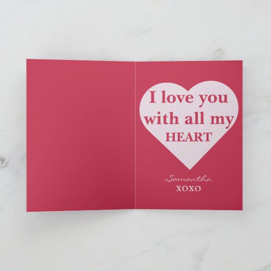 Schattige Valentijnsdag Roze Hart  Kaart (Binnen)