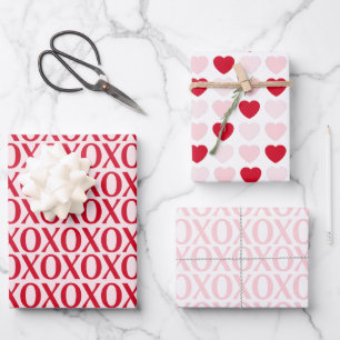 Schattige Valentijnsdag XOXO Rood en Roze Inpakpapier Vel