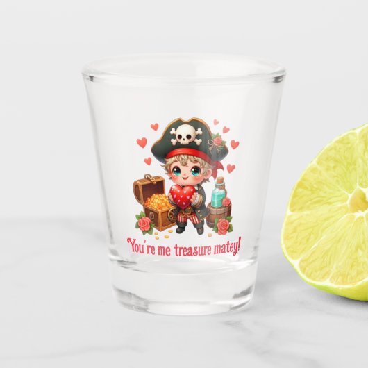 Schattige Valentijnseilandpiraat Shot Glas (Voorkant)