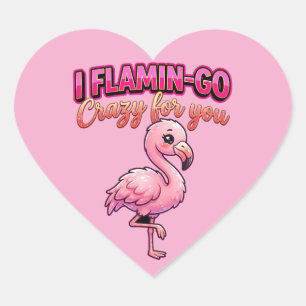 Schattige Valentijnsflamingo–Ik word Flamin-Go gek Hart Sticker