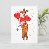 Schattige valentijnsgiraf met hartballonnen feestdagenkaart (Staand voorkant)