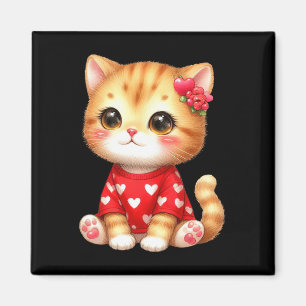 Schattige Valentijnskaart Katje Met Hart  Magneet