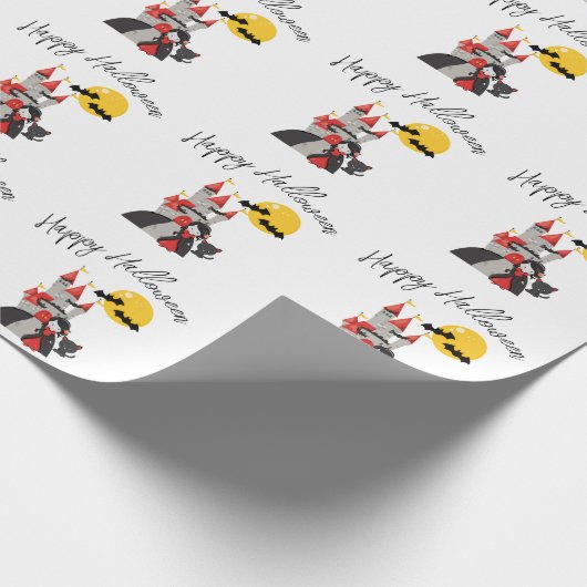 Schattige Vampier Meisje en Haunted Castle Hallowe Cadeaupapier (Hoek)