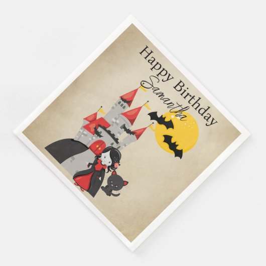 Schattige Vampier Meisje en Haunted Castle Hallowe Servet (Hoek)