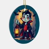 Schattige vampier met lantaarn Kawaii Halloween Keramisch Ornament (Rechts)