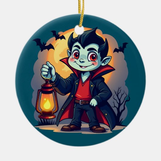 Schattige vampier met lantaarn Kawaii Halloween Keramisch Ornament (Voorkant)