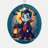 Schattige vampier met lantaarn Kawaii Halloween Keramisch Ornament (Links)