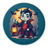 Schattige vampier met lantaarn Kawaii Halloween Keramische Knop (Voorkant)