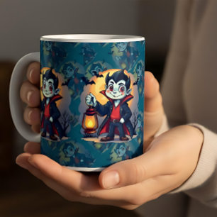 Schattige vampier met lantaarn Kawaii Halloween Koffiemok