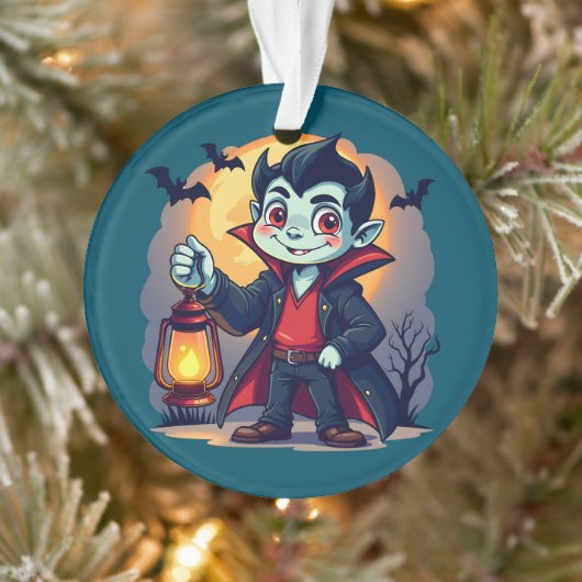 Schattige vampier met lantaarn Kawaii Halloween Ornament (Boom)