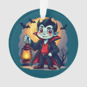 Schattige vampier met lantaarn Kawaii Halloween Ornament (voorkant)