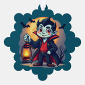 Schattige vampier met lantaarn Kawaii Halloween Ornament Kaart (Achterkant)