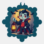 Schattige vampier met lantaarn Kawaii Halloween Ornament Kaart (Voorkant)
