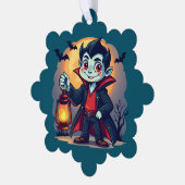 Schattige vampier met lantaarn Kawaii Halloween Ornament Kaart (Links)