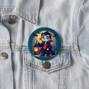 Schattige vampier met lantaarn Kawaii Halloween Ronde Button 7,6 Cm