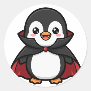 Schattige Vampier Pinguïn Halloween Ronde Sticker