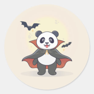 Schattige vampierpanda in cape met vleermuizen ronde sticker