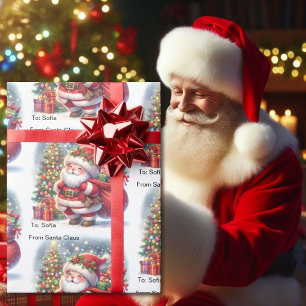 Schattige Van Santa Voeg de Naam van het Kind van  Cadeaupapier