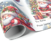 Schattige Van Santa Voeg de Naam van het Kind van  Cadeaupapier (Rol Hoek)