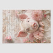 Schattige Varken Blush Pink Flowers Shabby Decoupa Tissuepapier (Voorkant)