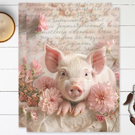 Schattige Varken Blush Pink Flowers Shabby Decoupa Tissuepapier