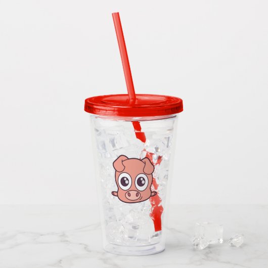 Schattige varken clipart acryl drinkbeker (Voorkant ijs)