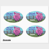 Schattige Varken Gepersonaliseerd Boek Bord Ovale Sticker (Vel)