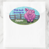 Schattige Varken Gepersonaliseerd Boek Bord Ovale Sticker (Tas)