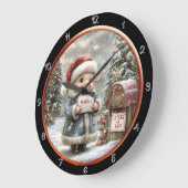 Schattige varken houdt kerstverlanglijst vast grote klok (Hoek)