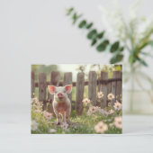 Schattige varken in de bloementuin briefkaart (Staand voorkant)