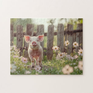 Schattige varken in de bloementuin legpuzzel