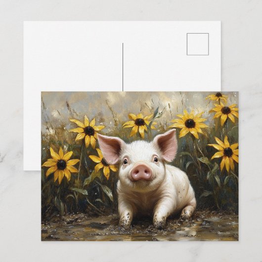 Schattige varken in de modder briefkaart (Voorkant / Achterkant)