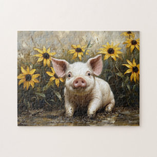 Schattige varken in de modder legpuzzel