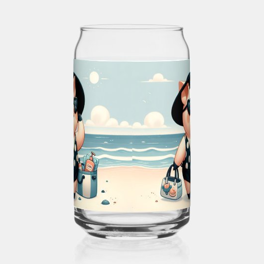Schattige Varken in Polka Dot Zwempak op het stran Blikvorm Glas (Links)