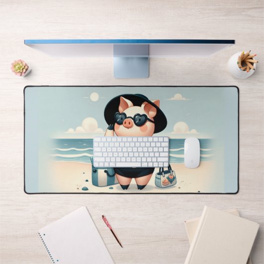 Schattige Varken in Polka Dot Zwempak op het stran Bureaumat (Kantoor 1)