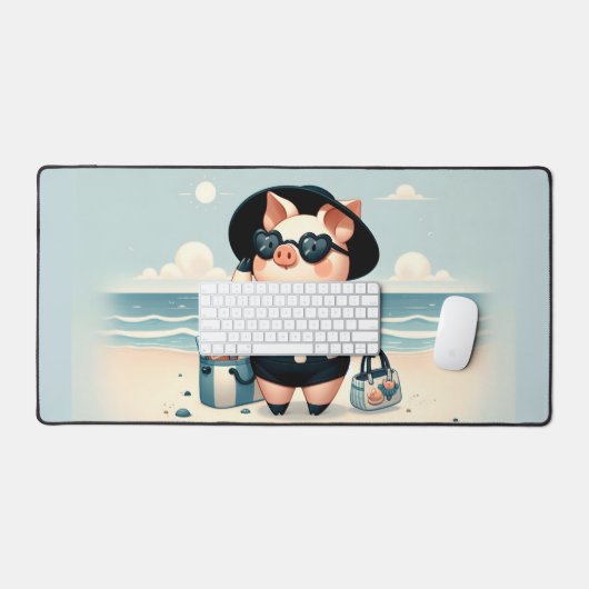 Schattige Varken in Polka Dot Zwempak op het stran Bureaumat (Keyboard & Muis)