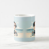 Schattige Varken in Polka Dot Zwempak op het stran Koffiemok (Center)