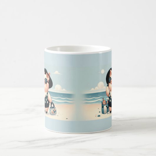 Schattige Varken in Polka Dot Zwempak op het stran Koffiemok (Center)