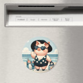 Schattige Varken in Polka Dot Zwempak op het stran Magneet (Insitu (Vaatwasser))