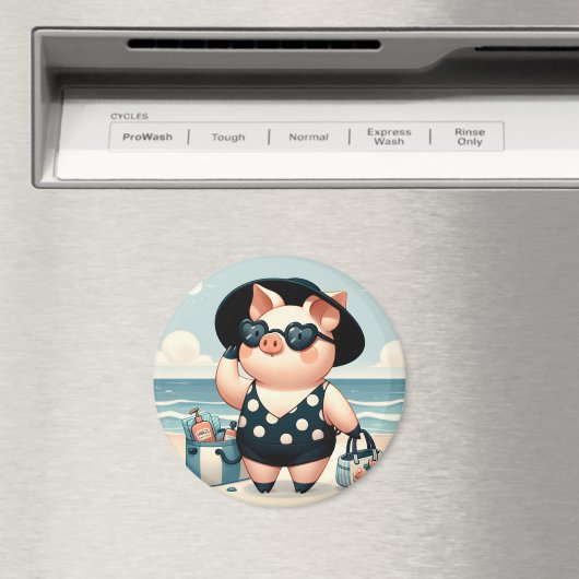 Schattige Varken in Polka Dot Zwempak op het stran Magneet (Insitu (Vaatwasser))